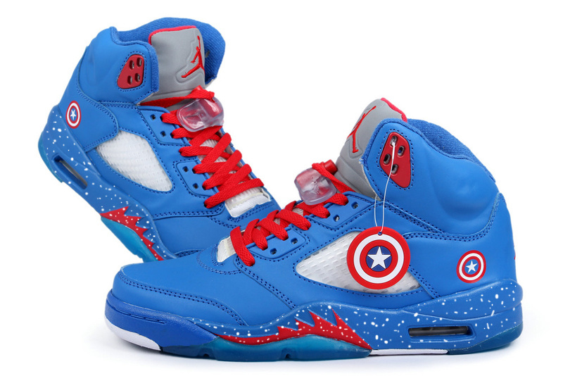 New Arrival Jordan 5 Captain America Edition Blue White Red Shoes - Click Image to Close